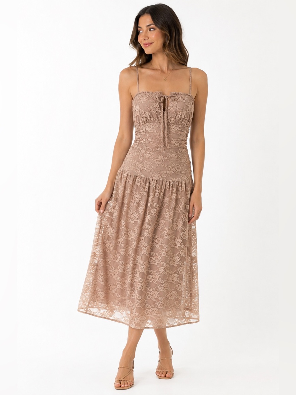 Monteau Los Angeles Taupe Lace Midi Dress XS/TP
